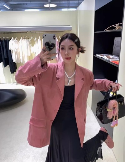 区区欧阳 麂皮绒水洗西装外套女秋季新款宽松休闲高级感复古西服